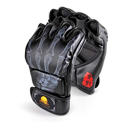 ZooBoo MMA Gloves, Half-Finger Boxing Fight Gloves MMA Mitts with Adjustable Wrist Band UFC Gloves for Sanda Sparring Punching Bag Training (One Size Fits Most) - color: G-Black