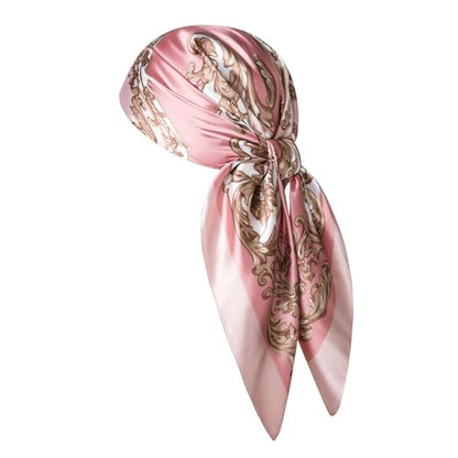 Silk-Feel 35x35 Satin Hair Scarf | Multi-Way Head Wrap for Sleep, Style & Hijab | Gift-Ready Fashion Scarf for Women - color: Pink-totem