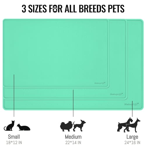MateeyLife Dog & Cat Food Mat - Waterproof, Nonslip Dog Bowl Mats with Raised Edges, Silicone Matt Tray for Messy Drinkers, 22"x14", MintGreen - color: Green, size: 22''×14''