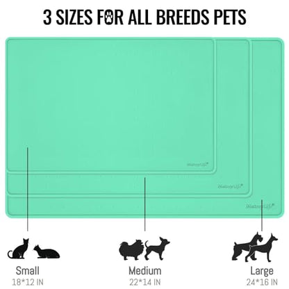 MateeyLife Dog & Cat Food Mat - Waterproof, Nonslip Dog Bowl Mats with Raised Edges, Silicone Matt Tray for Messy Drinkers, 22"x14", MintGreen - color: Green, size: 22''×14''