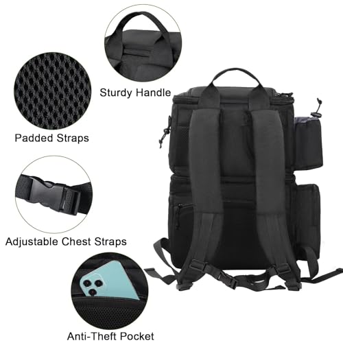 MATEIN Fishing Backpack, Tackle Storage Bag with Rod Holders & Cooler | Water Resistant Fishing Bag Fits 4 3600 Trays, Large Wide Open Tackle Box Backpack, Gifts for Fishermen - color: Black