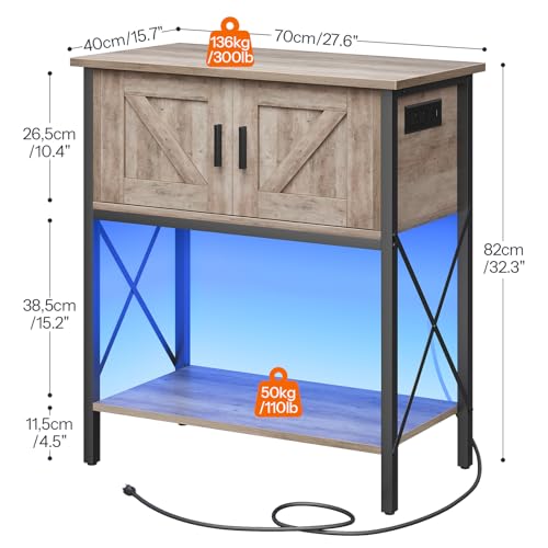 HOOBRO 20 Gallon Fish Tank Stand with Power Outlets and LED Light, Metal Frame Aquarium Stand, Reptile, Turtle Tank Stand with Cabinet Storage, 27.6'' L x 15.7'' W, 300 LBS Capacity, Greige BG40UDFT01 - color: Greige + Black