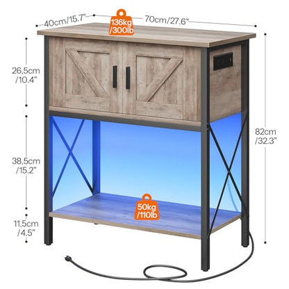 HOOBRO 20 Gallon Fish Tank Stand with Power Outlets and LED Light, Metal Frame Aquarium Stand, Reptile, Turtle Tank Stand with Cabinet Storage, 27.6'' L x 15.7'' W, 300 LBS Capacity, Greige BG40UDFT01 - color: Greige + Black