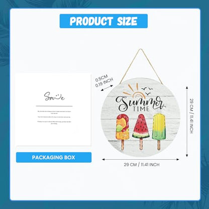 Smile Summer Welcome Wooden Decorations, Fruit Ice Pop, Farmhouse Hanging Door Decor for Holiday Home Accent - style: Ice Pop