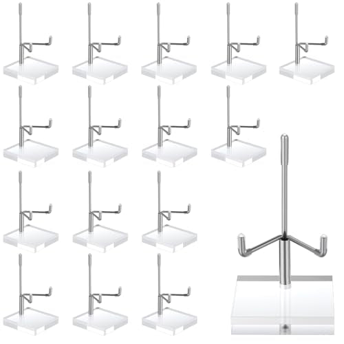 16 PCS Adjustable Metal Arms Display Stand, 2 X 2 X 3.5 Inch Small Rock Display Stand with Acrylic Base Small Displays Easel Holder Crystal Displays Stands for Picture Coral Geodes Mineral Agate