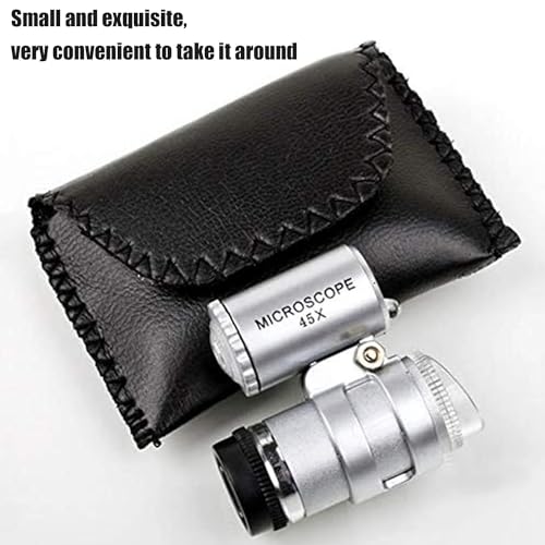Rongon Small Magnifying Glass 45X Mini Pocket Microscope Jeweler Loupe Magnifier with 2 LED Lights for Jewelry Antiques