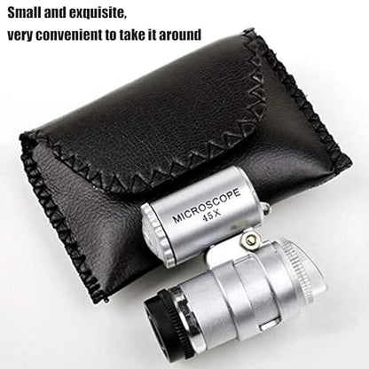 Rongon Small Magnifying Glass 45X Mini Pocket Microscope Jeweler Loupe Magnifier with 2 LED Lights for Jewelry Antiques