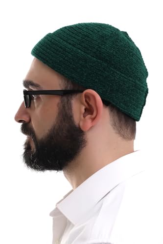 ihvan online Kufi Hats for Men, Taqiya, Takke, Turkish Muslim Winter Velvet Roll-up Edge Prayer Skullcaps, Islamic Gifts - color: Green