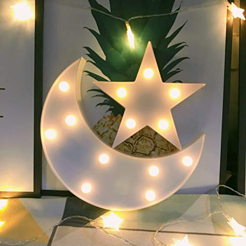 QiaoFei Decorative Moon-Star Night Light,Cute LED Nursery Night Lamp Gift-Marquee Moon-Star Sign for Birthday Party,Baby Shower,Kids Room, Living Room Decor(White) - color: white moon white star