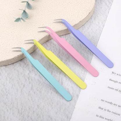 4 PCS Stainless Steel Curved Craft Tweezers, Precision Crafting Tweezer Multipurpose Craft Tweezers Tools for Intricate Projects Scrapbooking Cardmaking Stickers Dried Flowers, Multicolor