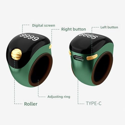Smart Tasbih Zikr Rings, Interchangeable Tasbih Counter Rings, Adjustable Ring Finger Counter, APP Support Digital Counter Prayer Reminder Rings (Black) - color: Black