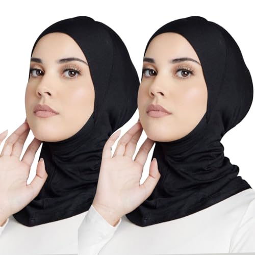 Women Slouchy Beanies Cap Soft Hijab Cap Under Scarf for Women Muslim Jersey Hijab Undercaps(1PC/2PC) - color: Black+black