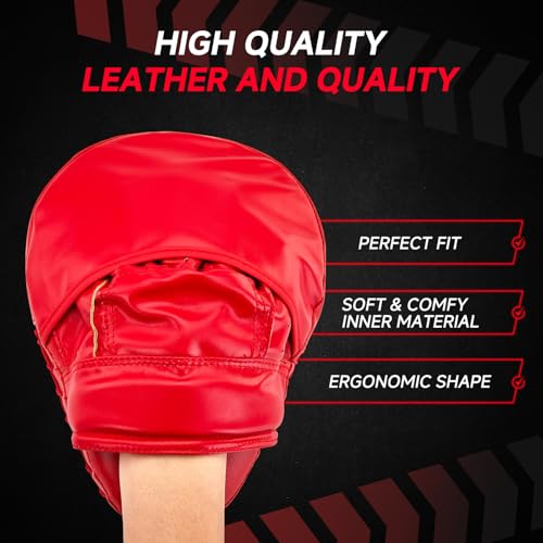 Boxing Pads Curved Focus Mitts, Training Pads,MMA Muay Thai Kickboxing Coaching Martial Arts Punching Hand Target Strike Shield & Boxing Mitts - color: Red