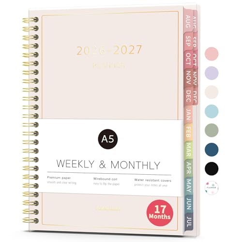 Aug 2026 - Dec 2027 Planner, Forvencer 17 Month Academic Planner 2026-2027, 6.3" x 8.4", Calendar Planner Weekly and Monthly, Daily Agenda Book, College School Supplies for Student Teacher, A5, Beige - color: Beige, size: 6.3" X 8.4"