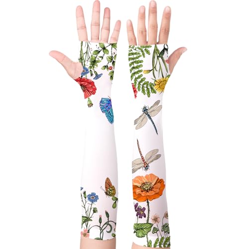 YPHCDO Gardening Sleeves for Women Farm Sun Protection Thorn Proof Cooling Arm Sleeves to Cover Arms for Garden Sports - color: White Orange