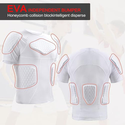 Zicac Men's Sports Shock Rash Guard Compression Padded Shirt Soccer Basketball Protective Gear Chest Rib Guards - color: White Padded Shirt, size: X-Large
