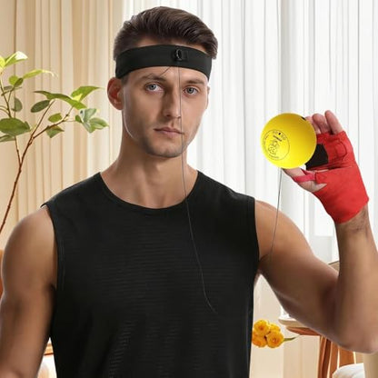 Punching Ball with Headband Adjustable Breathable Soft | Home Boxing Reflex Ball Punching Game for Men Women Adults Beginner Workout Exercise Relief Fitness MMA - color: Yellow