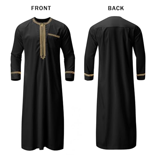 zhxinashu Thobe for Men Long Sleeve Kaftan Formal Robe Muslim Men Clothing - size: Medium