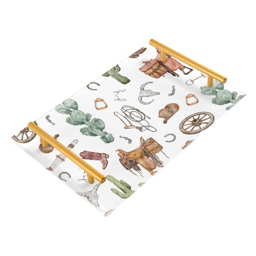 Bathroom Vanity Tray Counter Organizer, Watercolor Western Theme Pattern Decorative Tray with Handles Countertop Storage for Bathroom Bedroom Kitchen Home Farmhouse - color: Watercolor Western Theme Pattern