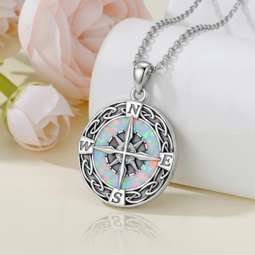 Graduation Gifts for Women 925 Sterling Silver Compass/Graduation/Vet/Cross/Stethoscope Necklace for Women - color: Compass-White Opal