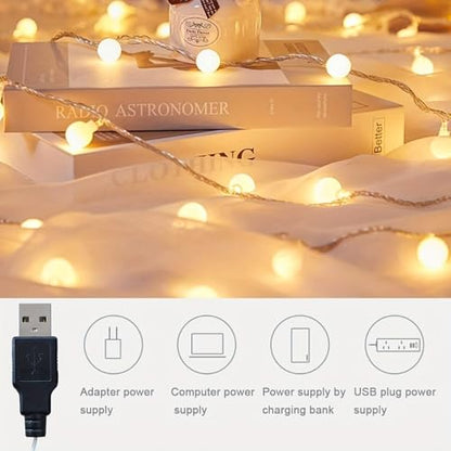 Globe String Lights USB LED Fairy Lights Selectable Warm White for Party Wedding Bedroom, Warmcolors - color: Warmcolors