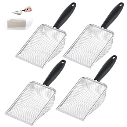 4-Pack Stainless Steel Sifters, Fine Mesh Litter Box Scoops for Cats, Reptile Substrate Shovels, Multi-Purpose Metal Sand Sifters