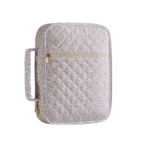 Bible Cover Case for Women Girls,Quilted Bible Tote Bag Study Supplies - color: Mini Pink Flower