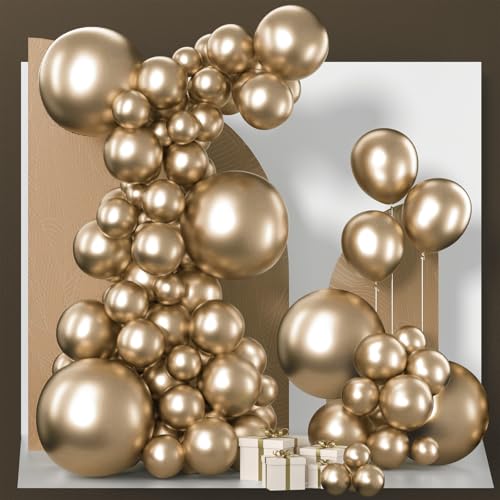 PartyWoo Metallic Gold Balloons 120pcs Different Sizes of 18 12 10 5 Inch Chrome Gold Balloon Arch Kit Garland for Birthday Graduation Baby Shower Wedding Bachelorette Party Decorations Gold-G127 - color: Gold-g127