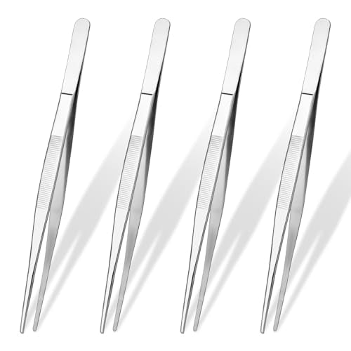 4 PCS Bar Tweezers Long Cooking Tweezers Garnish Tongs Kitchen Tweezers for Cooking Metal Tongs Reptile Feeding Tongs, Kitchen Tongs for Cooking Korean Barbecue Tongs for Cocktail Cooking 8 Inch