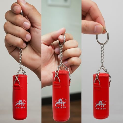 Mini Boxing Glove & Punching Bag Keychain Set – PU Leather Keyring Sports Lovers Gift & Gifts For Men (3 pcs) - color: Red