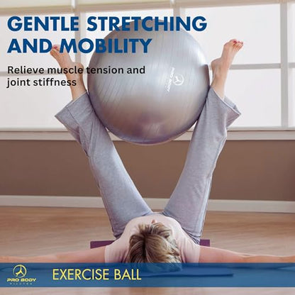 ProBody Pilates Yoga Ball - Gym Grade Exercise Ball | Sizes 45/55/65/75/85 cm, 880 lb Load, CA 10P Cert, PT & Prenatal Use, Recommended by OBs, Pump - color: Blue, size: L: 23-26 inches/58-65 cm
