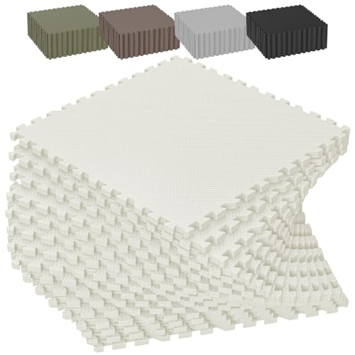 1/2" Thick 16 Pcs 64 Sq Ft EVA Foam Puzzle Exercise Mats, High-Density Interlocking Foam Floor Tiles for Home Gym, Gym Mat for Workout Equipment & Direct Exercise, Floor Padding for Kids - color: Off-white, size: 64 Sq Ft (16 Tiles)