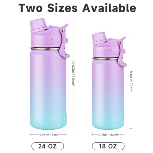 Kids Water Bottle for School Boys Girls，16 oz Water Bottle with 2-in-1 Lid 304 Stainless Steel Insulated Bottle - color: Raspberry Vibes 480
