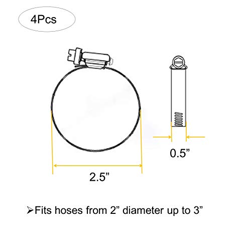 4Pcs 2.5" Adjustable 304 Stainless Steel Duct Clamps Clamp Pipe Clamp Air Ducting Clamp worm drive hose clamps （ 52mm-76mm, For 2.5" Hose) - size: 2.5" -4Pcs