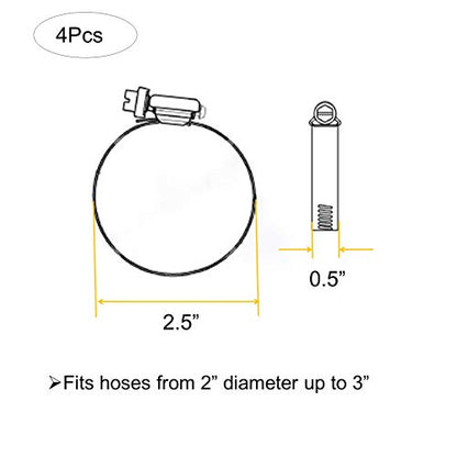 4Pcs 2.5" Adjustable 304 Stainless Steel Duct Clamps Clamp Pipe Clamp Air Ducting Clamp worm drive hose clamps （ 52mm-76mm, For 2.5" Hose) - size: 2.5" -4Pcs