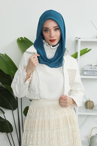 Aisha's Design Pre-tied Cotton-Chiffon Scarf for Women Practical Veil Instant Scarf Hijab Stylish Design - color: Petrol
