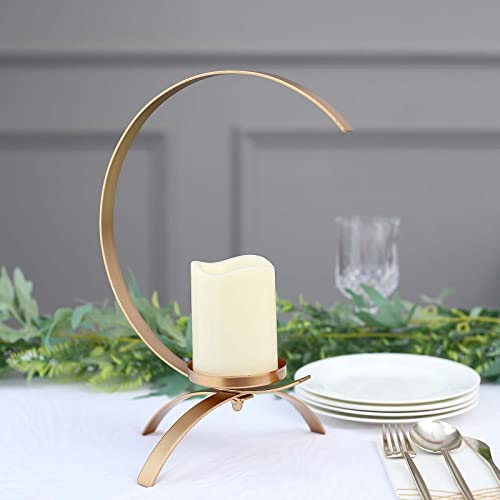 Tableclothsfactory 13" Gold Moon Shaped Metal Pillar Candle Holder Centerpiece, Tealight Hurricane Candlestick Stand