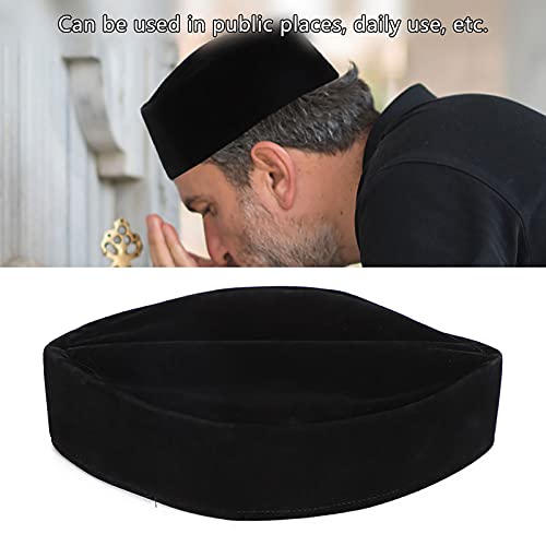 Mens Muslim Hat 59cm Breathable Skull Cap Black Southeast Asian Malay Islamic Worship Soft Golden Velvet Hat Male Head Cap Muslim Kufi for Men Adult
