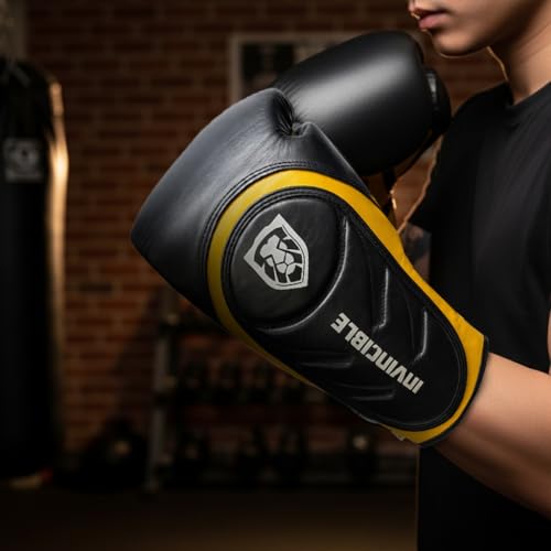 Invincible Fight Gear Professional Hook and Loop Leather Training Boxing Gloves v2.0 - Ideal for Boxing, Kickboxing, Muay Thai, MMA for Men Women and Kids (16oz)