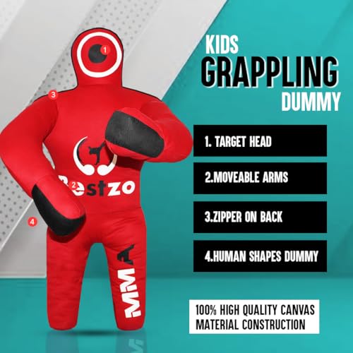 Bestzo Kids MMA Grappling Dummy - Unfilled Canvas Wrestling & BJJ Training Partner for Karate, Judo & Boxing (48-Inch) - color: Black Red