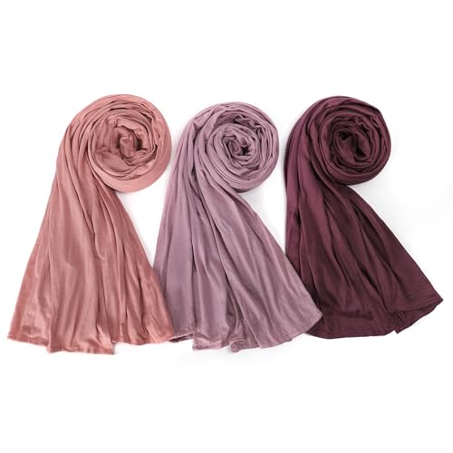 Febfim 3PCS Muslim Women Soft Modal Cotton Premium Jersey Hijab Scarf Wrap Turban - color: Color D
