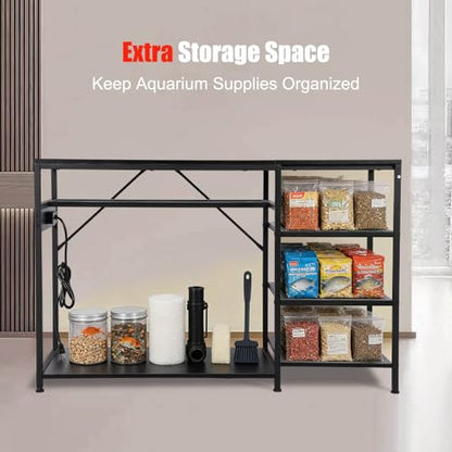 FAHKNS 55 75 Gallon Aquarium Stand with Electrical Outlet and USB Port | Heavy Duty 1200lbs Capacity, Black Steel Frame Fish Tank Stand, for Large 49 Inch Aquariums