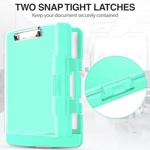 Sooez Original Clipboard with 2 Storage & Pen Holder, Heavy Duty Clip Boards 8.5x11 with Dual Storage, Clearview Dry Erase Coach Clipboard with Real Hinge, High Capacity, School & Office Supplies - color: Turquoise