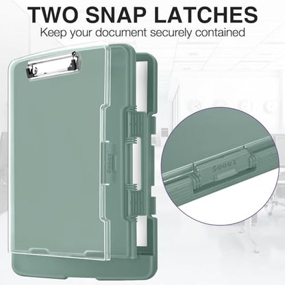 Sooez Original Clipboard with 2 Storage & Pen Holder, Heavy Duty Clip Boards 8.5x11 with Dual Storage, Clearview Dry Erase Coach Clipboard with Real Hinge, High Capacity, School & Office Supplies - color: Green