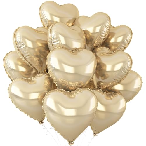 Champagne Gold Heart Foil Balloons,12Pcs 18Inch Heart Shaped Balloons - color: Light Gold