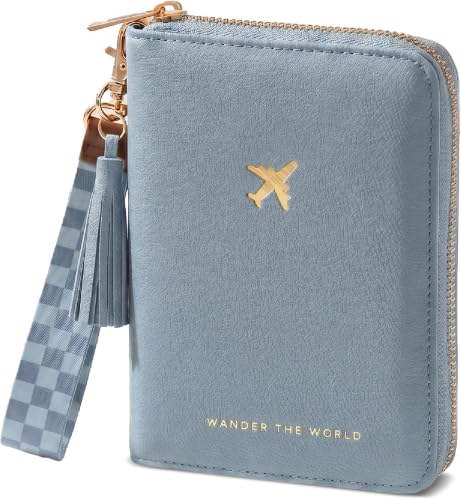 Beautiful Passport Holder And Travel Wallet with Wristlet Strap - color: Blue