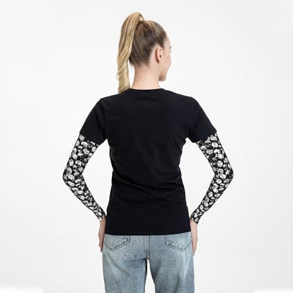 Arm Sleeves Outdoor Garden Sports Cooling Sun Sleeve for Women Men Farm - color: Black White Skull