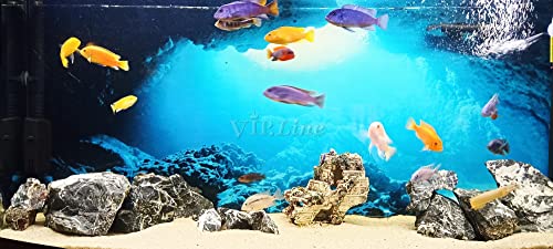Aquarium Background Poster Under Water Cave Sunlight Fish Tank Backdrop Decorations PVC Fish Tank Background (48" x 30"/ 122 x 76cm) - size: 48" x 30"/ 122 x 76cm