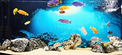 Aquarium Background Poster Under Water Cave Sunlight Fish Tank Backdrop Decorations PVC Fish Tank Background (48" x 30"/ 122 x 76cm) - size: 48" x 30"/ 122 x 76cm
