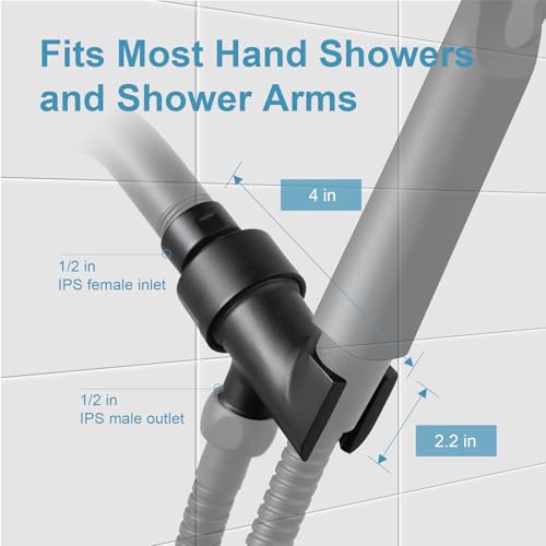 OFFO Shower Head Holder All Metal for Handheld Shower Head, Adjustable Shower Arm Mount with Solid Brass Pivot Ball, 1/2 in IPS Female Inlet and Male Outlet, Matte Black - style: Matte Black